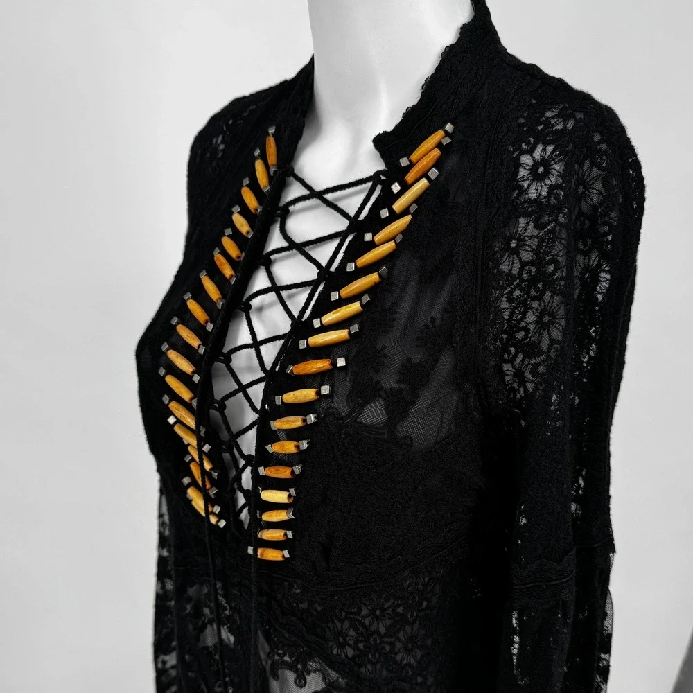 Double D Ranch Montoya Black Lace Maxi Dress Western Boho Women Medium RARE VTG - Picture 5 of 9